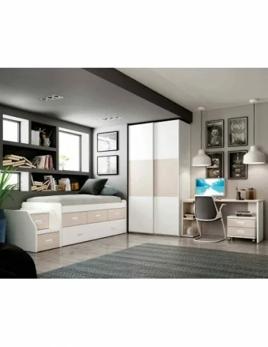 Dormitorio juvenil a medida con literas camas abatibles armarios y diferentes colores (13)