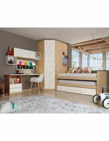 Dormitorio juvenil a medida con literas camas abatibles armarios y diferentes colores (14)