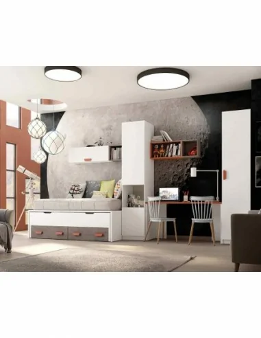 Dormitorio juvenil a medida con literas camas abatibles armarios y diferentes colores (2)