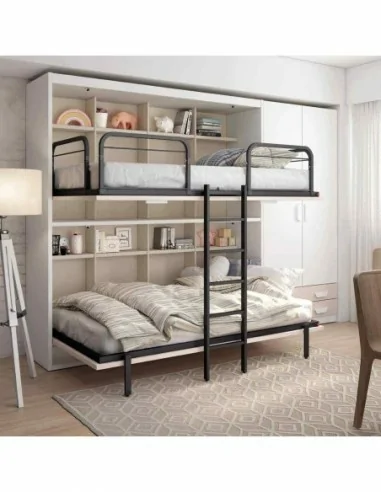 Dormitorio juvenil a medida con literas camas abatibles armarios y diferentes colores (24)