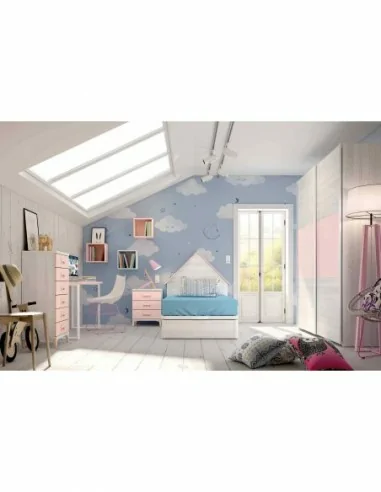Dormitorio juvenil a medida con literas camas abatibles armarios y diferentes colores (32)