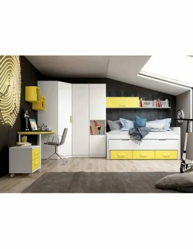 Dormitorio juvenil a medida con literas camas abatibles armarios y diferentes colores (5)