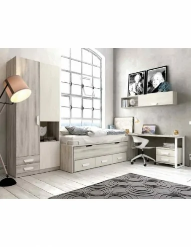 Dormitorio juvenil a medida con literas camas abatibles armarios y diferentes colores (8)