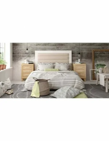 Dormitorio juvenil con camas individuales mesita de noche espejos diseño nordico madera (2)