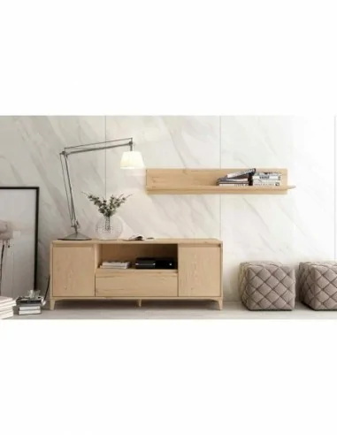 Mueble de salon diseño nordico colores madera modular con vitrinas muebles altos estantes (4)