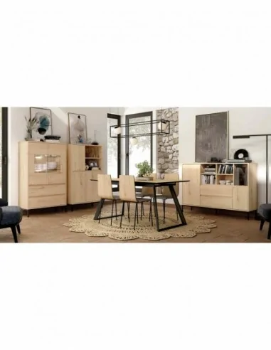 Mueble de salon diseño nordico colores madera modular con vitrinas muebles altos estantes (8)