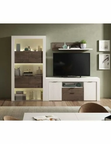 Mueble de salon diseño moderno con vitrinas mezcla de color a eleccion bajo de tv estanteria libreria (2)