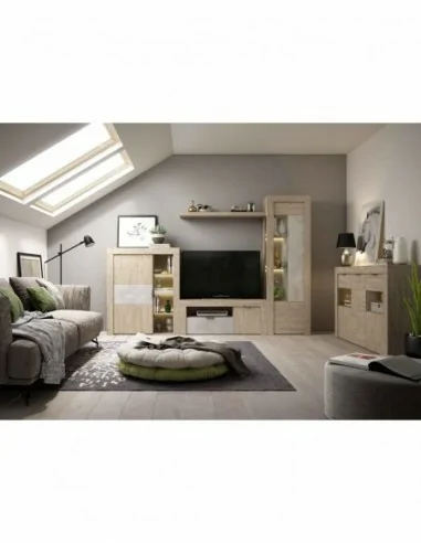 Mueble de salon diseño moderno con vitrinas mezcla de color a eleccion bajo de tv estanteria libreria (4)