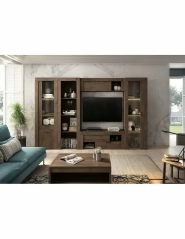 Mueble de salon diseño moderno con vitrinas mezcla de color a eleccion bajo de tv estanteria libreria (6)