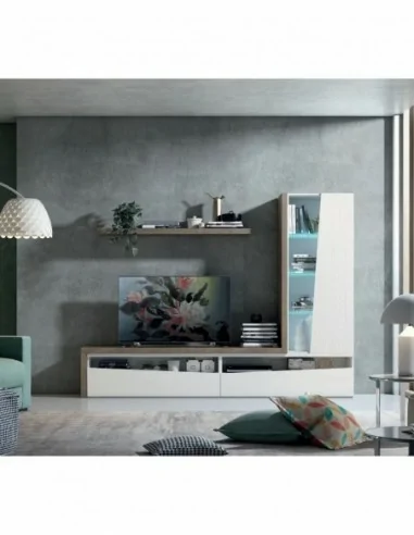 Mueble de salon diseño moderno con vitrinas mezcla de color a eleccion bajo de tv estanteria libreria (8)