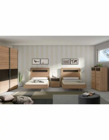 Dormitorio diseño juvenil estilo nordico mesita dos cajones mezcla de colores madera (1)