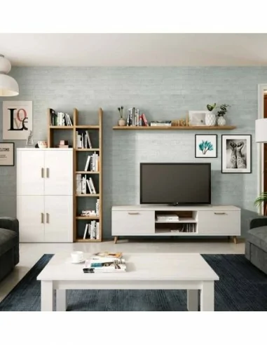 Muebles de salon diseño nordico modular diseño vitrinas paradores mezcla de colores madera (10)