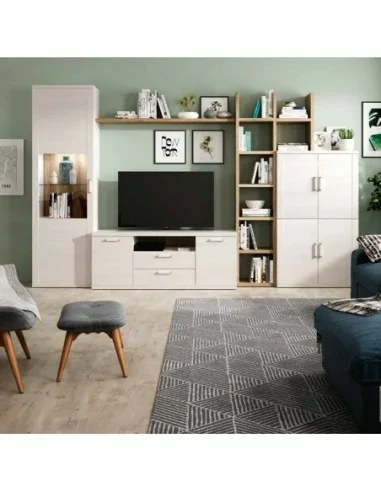 Muebles de salon diseño nordico modular diseño vitrinas paradores mezcla de colores madera (12)