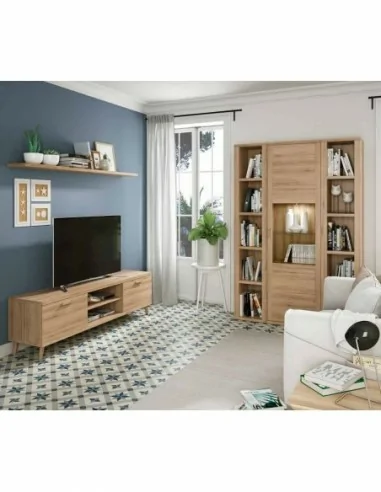 Muebles de salon diseño nordico modular diseño vitrinas paradores mezcla de colores madera (15)