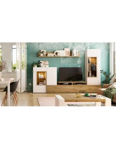Muebles de salon diseño nordico modular diseño vitrinas paradores mezcla de colores madera (17)