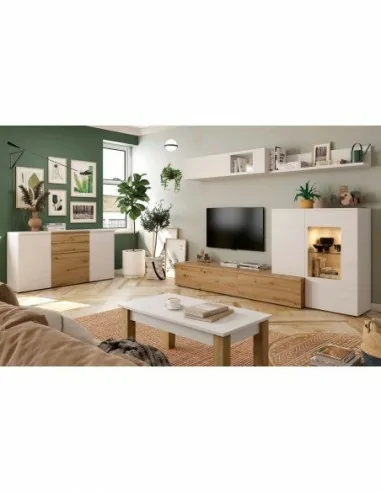 Muebles de salon diseño nordico modular diseño vitrinas paradores mezcla de colores madera (22)