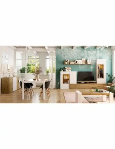 Muebles de salon diseño nordico modular diseño vitrinas paradores mezcla de colores madera (23)