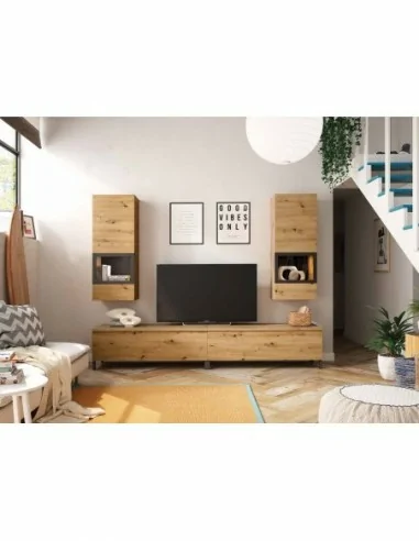 Muebles de salon diseño nordico modular diseño vitrinas paradores mezcla de colores madera (27)