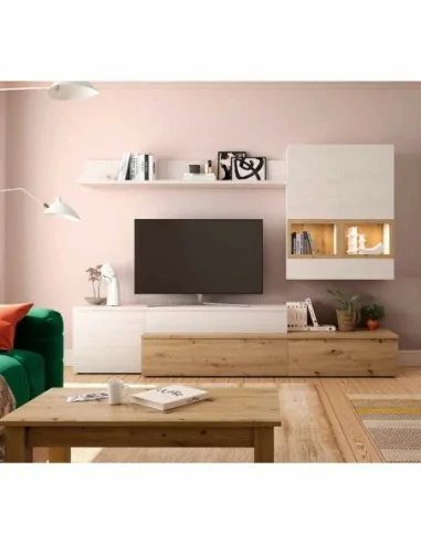 Muebles de salon diseño nordico modular diseño vitrinas paradores mezcla de colores madera (28)
