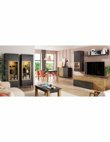 Muebles de salon diseño nordico modular diseño vitrinas paradores mezcla de colores madera (29)