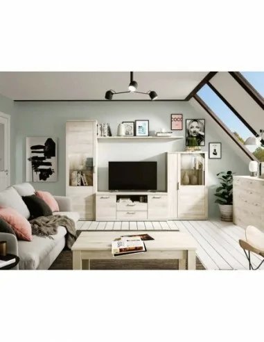 Muebles de salon diseño nordico modular diseño vitrinas paradores mezcla de colores madera (3)