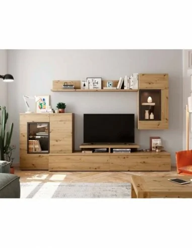 Muebles de salon diseño nordico modular diseño vitrinas paradores mezcla de colores madera (30)