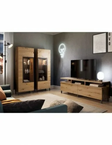 Muebles de salon diseño nordico modular diseño vitrinas paradores mezcla de colores madera (33)
