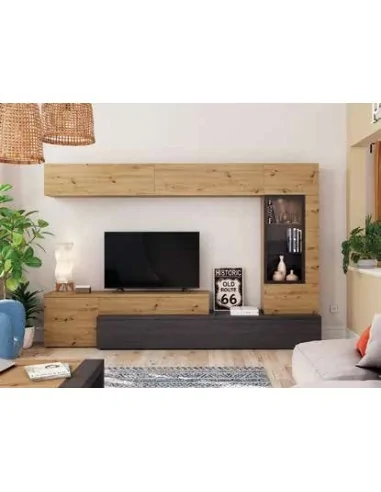 Muebles de salon diseño nordico modular diseño vitrinas paradores mezcla de colores madera (35)