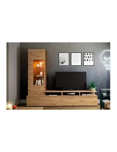 Muebles de salon diseño nordico modular diseño vitrinas paradores mezcla de colores madera (38)