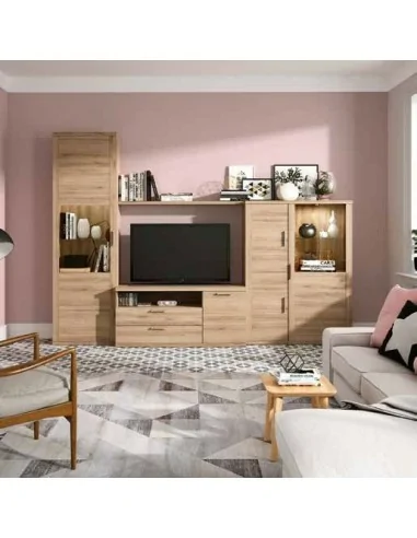 Muebles de salon diseño nordico modular diseño vitrinas paradores mezcla de colores madera (4)