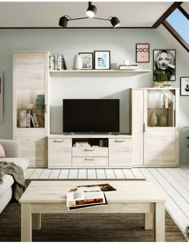 Muebles de salon diseño nordico modular diseño vitrinas paradores mezcla de colores madera (5)