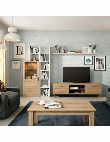 Muebles de salon diseño nordico modular diseño vitrinas paradores mezcla de colores madera (9)
