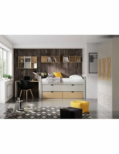 Dormitorio juvenil a medida con escritorio cabeceros camas nido con armario a conjunto (11)