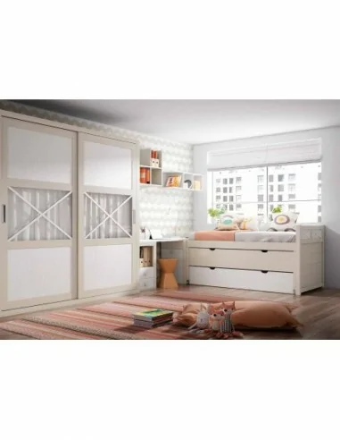 Dormitorio juvenil a medida con escritorio cabeceros camas nido con armario a conjunto (13)