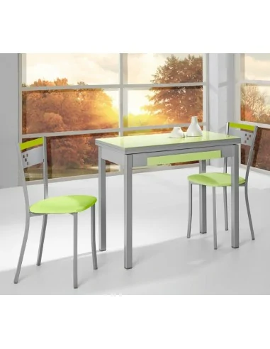 Mesa de Aluminio Tipo Libro Diferentes Medidas con Tapa de Cristal Verde