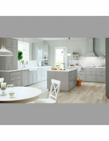 Cocina blanca plafon elegante lacada polilaminado gris isla enmarcada