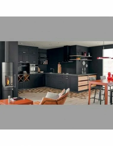 Cocina blanca plafon elegante lacada polilaminado negra grafito madera