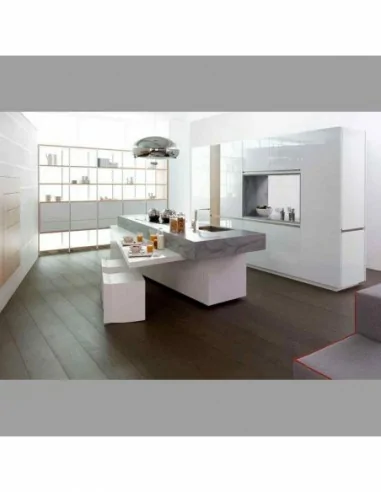 muebles de cocina blanca isla moderna encimera granito deckton futurista