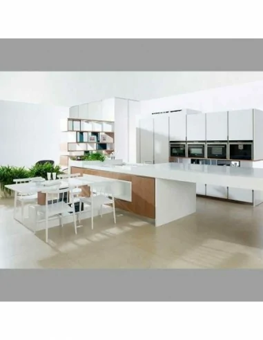 muebles de cocina blanca isla moderna encimera granito deckton silestone piedra futurista