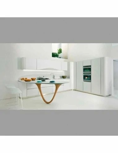 muebles de cocina blanca isla moderna encimera silestone deckton futurista