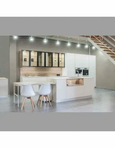 muebles de cocina blanca isla moderna vitrinas negras futurista