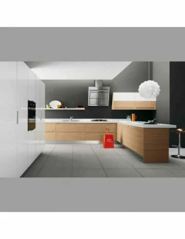 Muebles de cocina modernos encimera blanca bajos roble combinada brillo