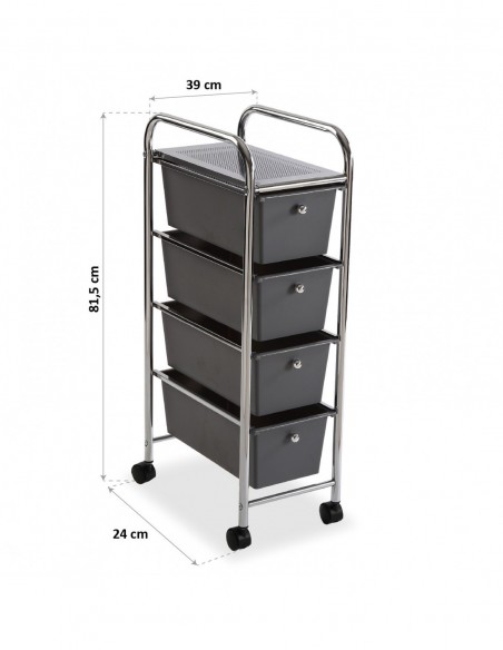 CARRITO BAÑO 4 CESTAS GRIS