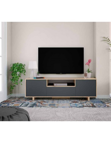 Mueble TV 3 Puertas Cambrian y Negro
