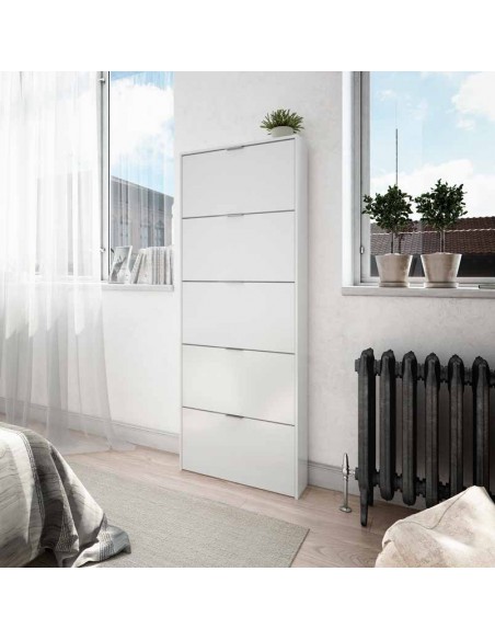 Zapatero de 5 Puertas Abatibles Blanco