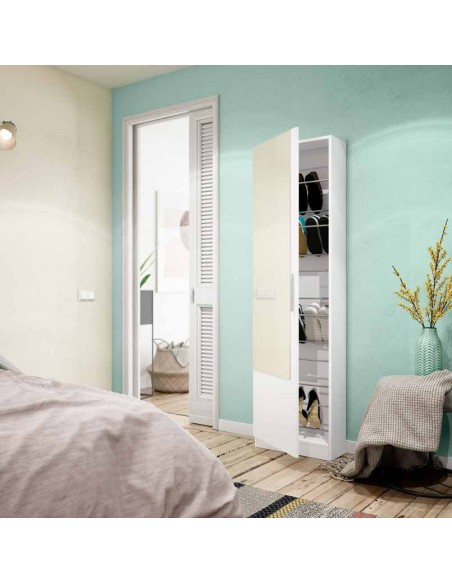 Zapatero 1 Puerta + Espejo + Varillas blanco