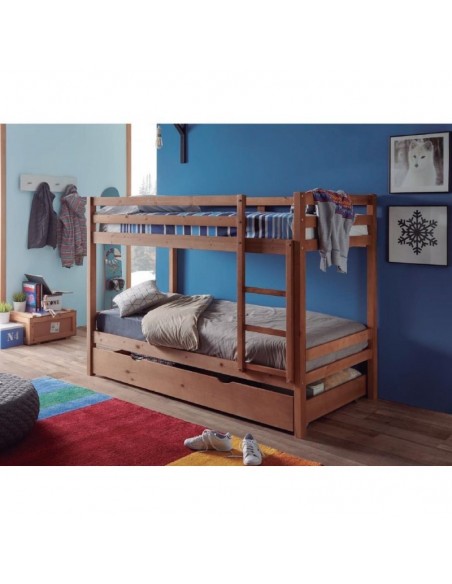 Litera de Pino Claudia con Guardarropa acabado Nogal