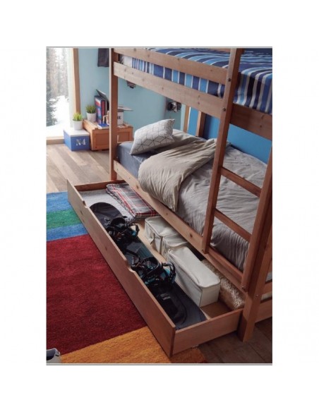 Litera de Pino Claudia con Guardarropa acabado Nogal