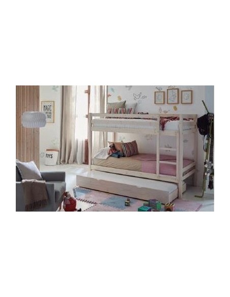 Litera de Pino con cajon cama Sara acabado Blanco