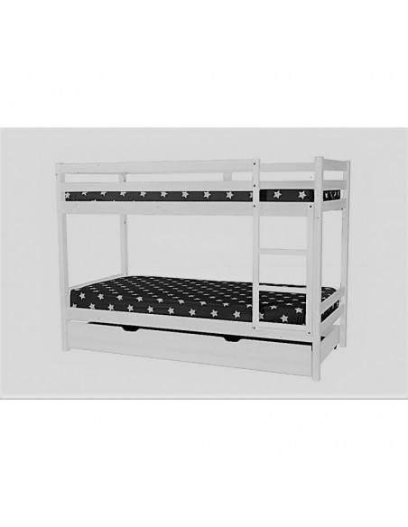 Litera de Madera de Pino Lacada en Blanco 2 Camas + Cajón